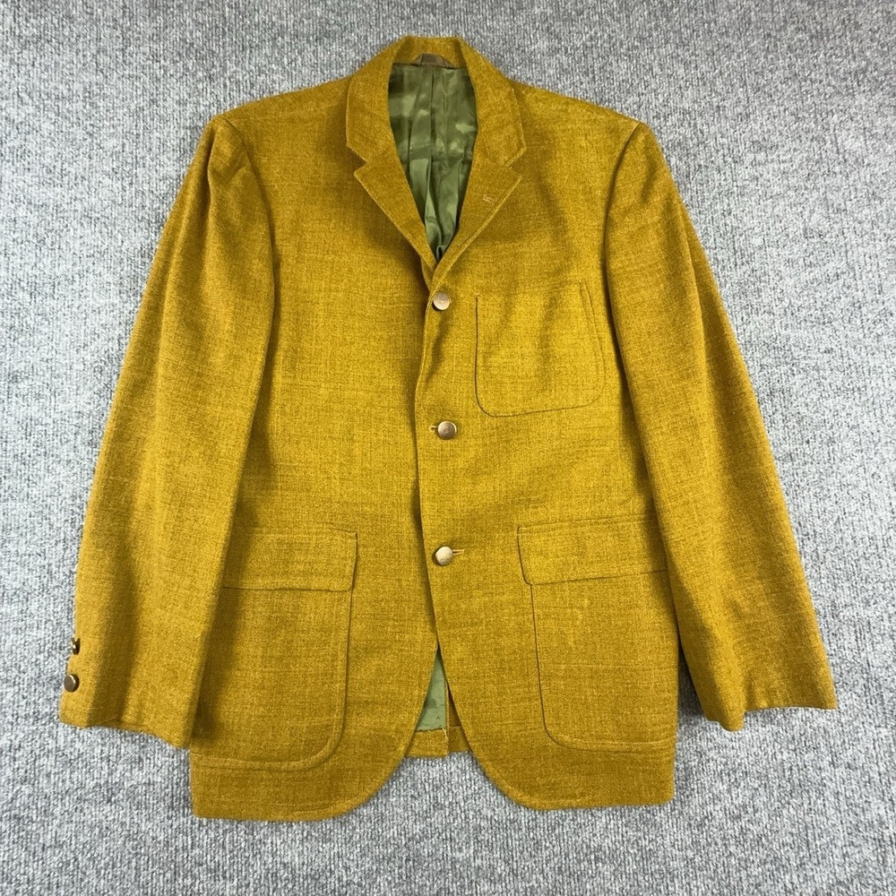 Vintage Martinelli Blazer Sport Coat Mens 40 Yellow Tweed 3 Button Patch Pocket
